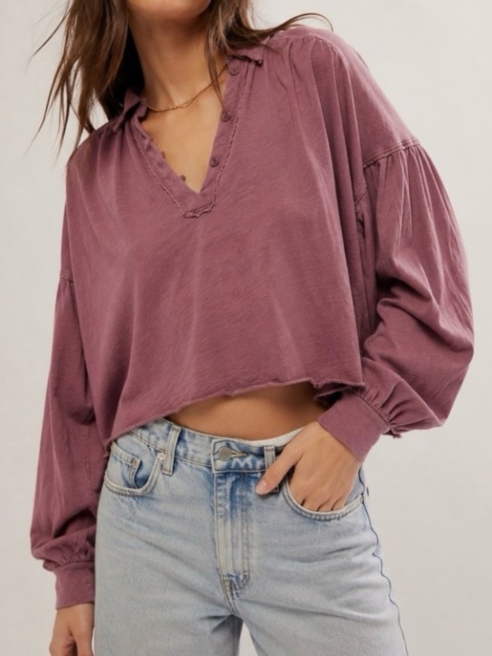 We The Free | Rush Hour Top Mulberry Dusty Mauve Henley Boxy Oversized Boho